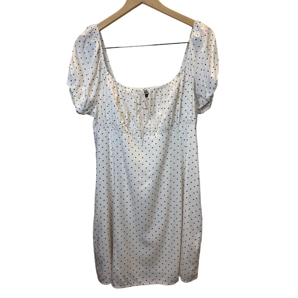 American Eagle Mini Dress Womens Size L White Polka Dot Puff Sleeve Smocked Boho